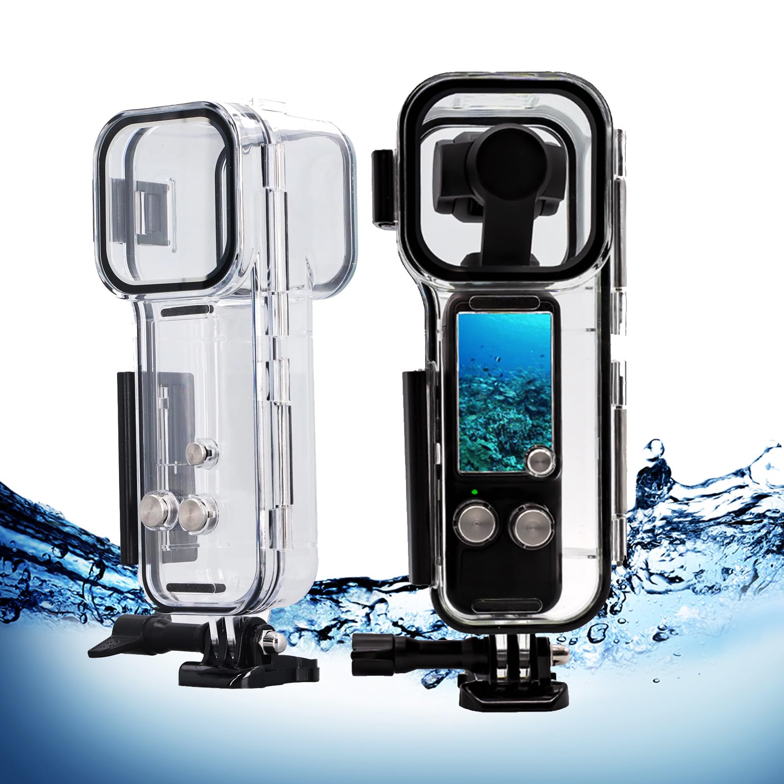 Action Camera Waterproof Case for Osmo Pocket 3, Protective 45m Underwater Diving Housing Shell with Flat Tempered Glass Lens, Touch Screen Button, Dual Connector