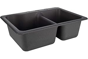 RecPro RV Sink | 25 x 19" Composite Sink | White or Granite Dark Gray | Hydrophobic Coating | Double Basin (Dark Gray Granite)