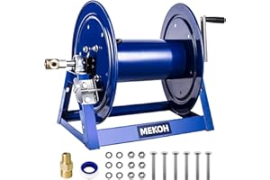 MEKOH Pressure Washer Hose Reel 3/8"x350ft, 5000PSI Hand Crank Power Washer Hose Reel for 1/4"x455ft, Heavy Duty Steel Hose Reel with Trailer/Wall/Van Mount, A-Frame Manual Reel for Water,M22 Fitting