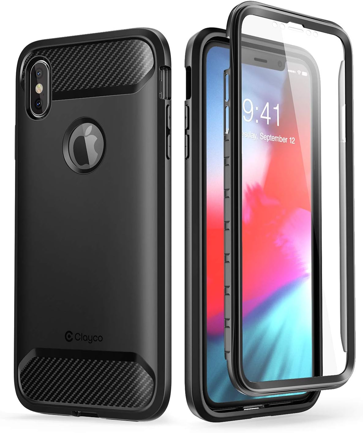 iPhone Xs Max Case, Clayco Xenon Series Full-Body Rugged Case with Built-in Screen Protector for Apple iPhone Xs Max 6.5 Inch 2018 (Black)