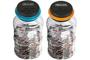 Qiekaka Coin Bank for Saving Money Digital Coin Jar, Piggy Bank for Adults, Coin Jar with Change Counter for Counting Savings. Contains Two Coin Banks, for Boys Girls Kids （Orange and Blue）