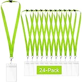 24-Pack Apple Green Breakaway Lanyards with Waterproof Badge Holders, Polyester Neck Straps for ID Cards, Events, Office, and Schools