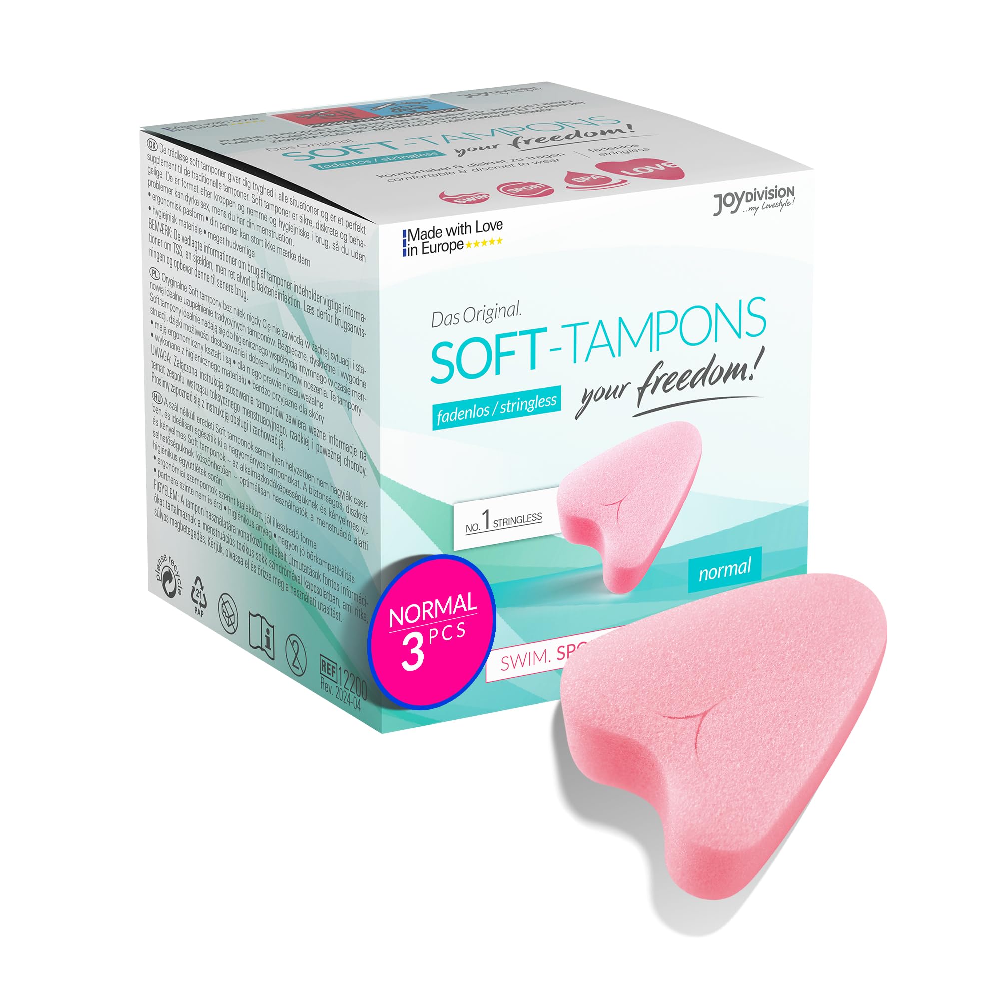JOYDIVISION Soft-Tampons Normal I 3 Pieces I Threadless tampons for Sports, Swimming & spa I Menstrual sponges Ultra Soft I Easy Insertion & Removal I Soft Tampon Without Thread — image 1