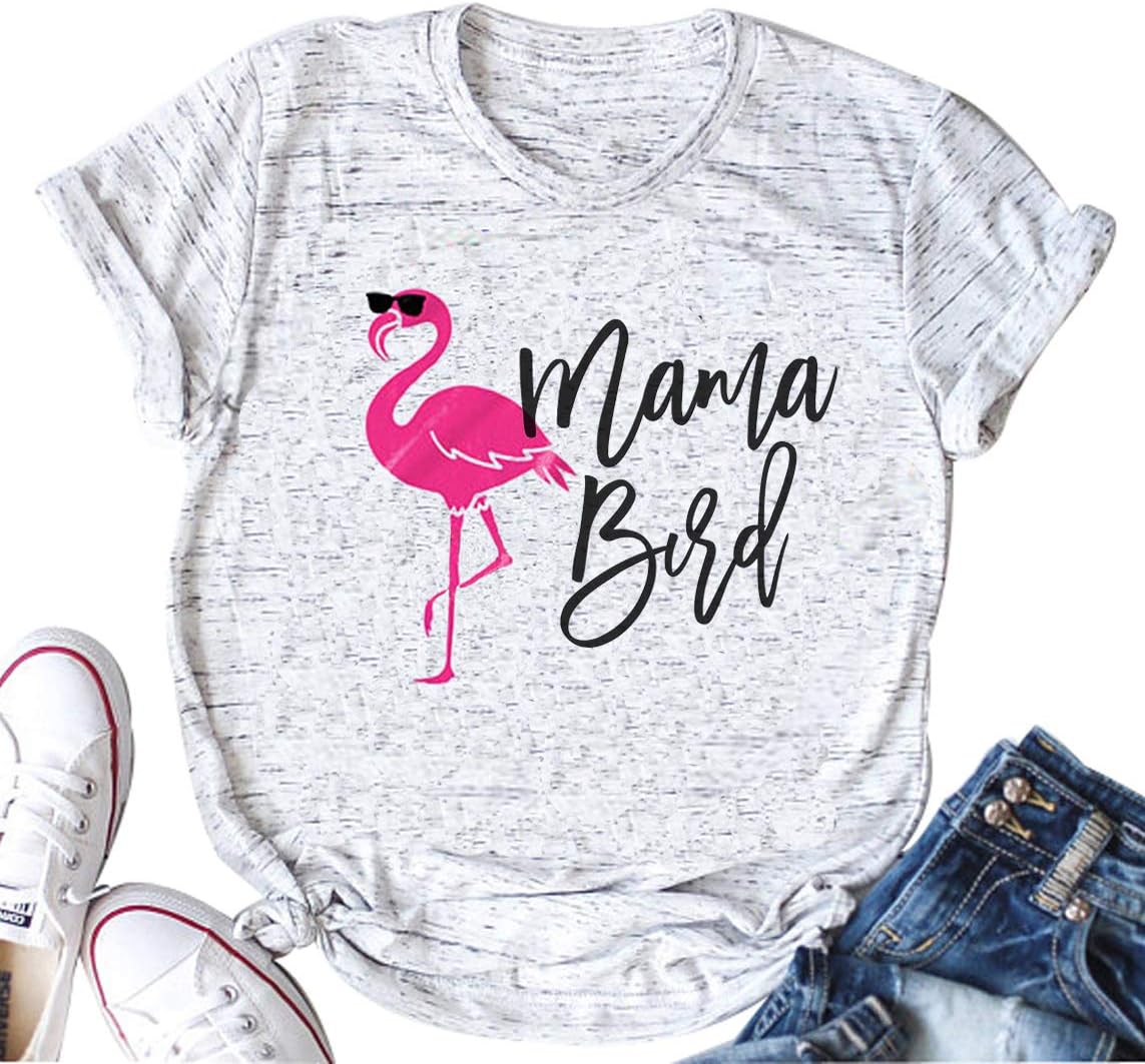 Mama Bird Letter Print T Shirt Women Flamingo Bird Funny Graphic Cute T-Shirt Tops Tee
