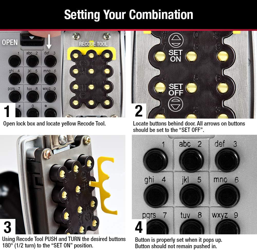 Master Lock 5422D Set Your Own Combination Portable Push Button Lock Box, 5 Key Capacity, Black - - 