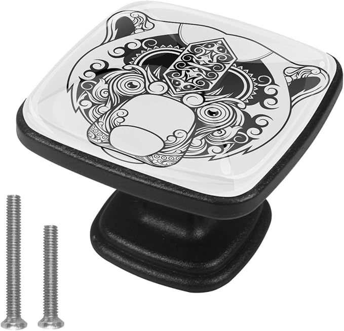 Gabinete perillas y tiradores Cabeza de oso blanco y negro Perillas