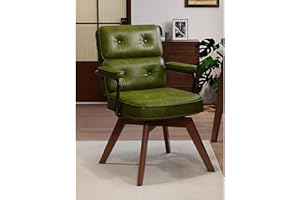 Swivel Desk Chair, Faux Leather Home Office Chair with Solid Wood Legs, Upholstered Computer Chair Mid Century Modern Armchai