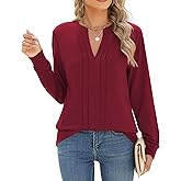 ZEAGOO Womens Spring Tops Henley V Neck Shirts Long Sleeve Pleated Blouses Dressy Casual Tunic 2026 Basic Tees