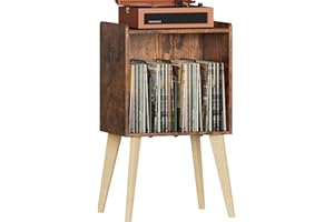 Gannyfer Record Player Stand – Minimalist Vinyl Record Storage Holds Up to 160 Albums, Mid-Century Record Holder Display Shelf with Wood Legs, Turntable Cabinet for Living Room, Bedroom (Brown)