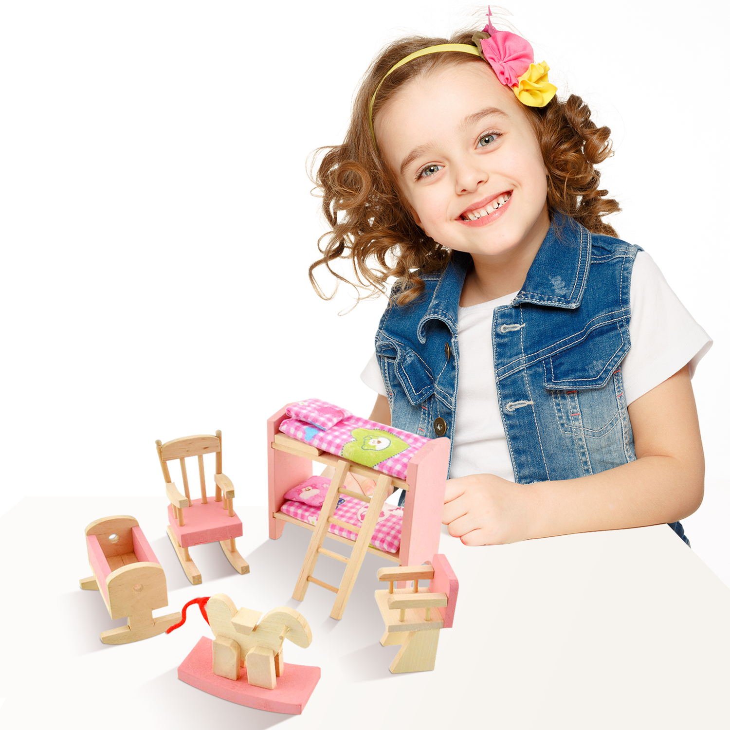 Wooden Doll House Furniture Set,Miniature Bathroom/Kid Room/Kitchen House Nursery House Furniture Dollhouse Decoration Accessories for Kids Toddlers Children Pretend Role Play Toy By Peradix(Bunk Bed)