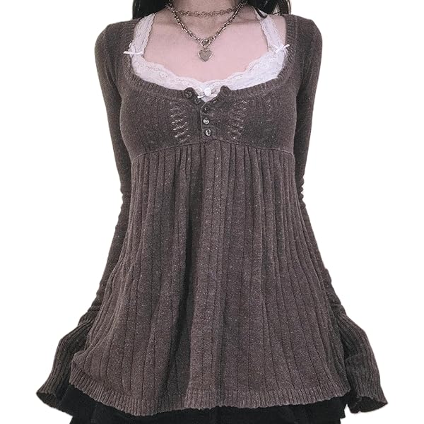 wishcore grunge coquette y2k レイヤード　ニット Women Y2K Vintage Knit Sweater Aesthetic Coquette Button