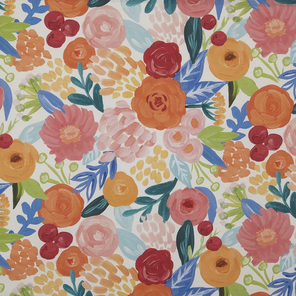 Kt KILOtela - Digital Printed Canvas Fabric, Upholstery, Cushions, Curtains, Half Panama Cotton, 100 cm Length x 280 cm Width | Galucia, Floral - Orange, Pink, Green ─ 1 meter