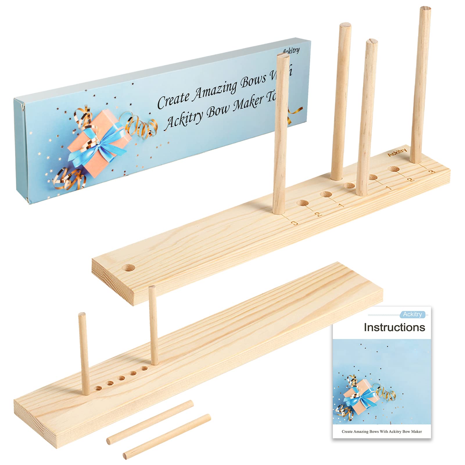 Photo 1 of Ackitry 4-in-1 Multipurpose Bow Maker for Ribbon for Wreaths Wooden Double Sided Bow Making Tool with 2 Bundles Twist Ties for Making Bows, DIY Crafts Bows Party Decorations Holiday Wreaths