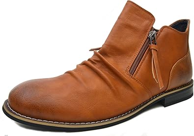 Amazon ブーツ サイドジップブーツ ショート レザーブーツ メンズ キャメル L Lead シューズ バッグ