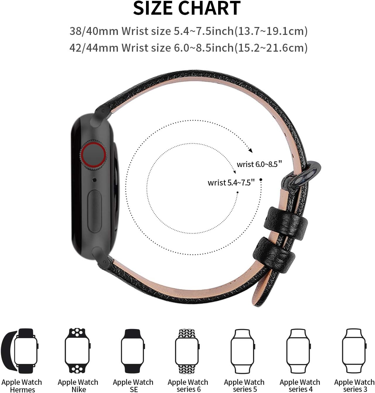 Fullmosa Leather Strap Compatible with Apple Watch Strap 38mm 40mm 41mm 42mm,Leather Replacement Band for iWatch Series 11 10 9 8 7 SE3 SE2 SE 6 5 4 3 2 1,Black+Smoky grey hardware - Image 5