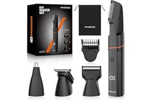 MAXGROOM Manscape Body Hair Trimmer for Men, Waterproof Pubic, Groin & Ball Shaver, No-Nick Mens Electric Grooming Kit with LED Display, USB Rechargeable, Adjustable Guide Comb