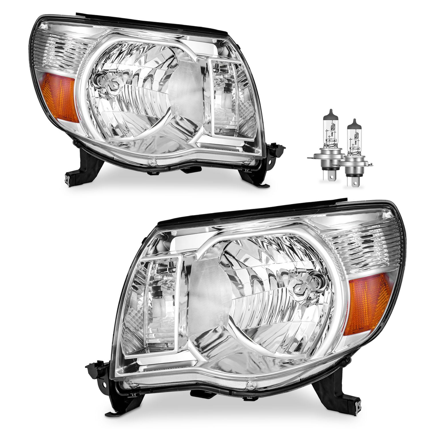 Photo 1 of ****Open to show****

***Factory seal****

KarSpareHub Headlights Assembly Compatible with 2005-2011 Toyota Tacoma Headlamp Replacement Chrome Housing Amber Reflector Driver & Passenger Side
