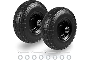 HAKULA MATATA 10" Solid Flat Free Tires and Wheels 2 Pcs, 4.10/3.50-4 Rubber Tire Replacement with 5/8” Axle Bore Hole & Black Hub, Airless Wheel for Hand Truck/Trolley/Garden Cart/Lawn Mower/Wheelbarrow, Black