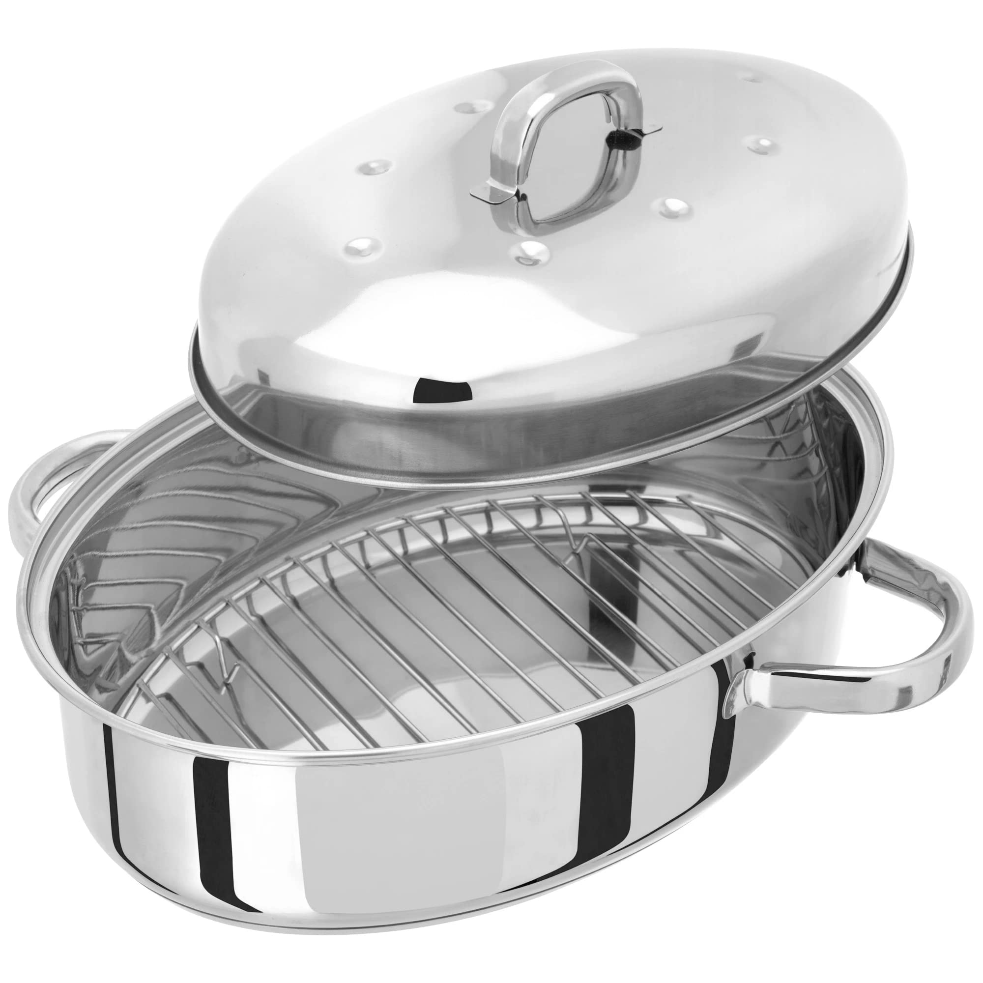 Judge Stainless Steel High Oval Roaster with Lid, 32 x 22 x15 cm, Thermic Base, Oven Safe, Dishwasher Safe — image 1