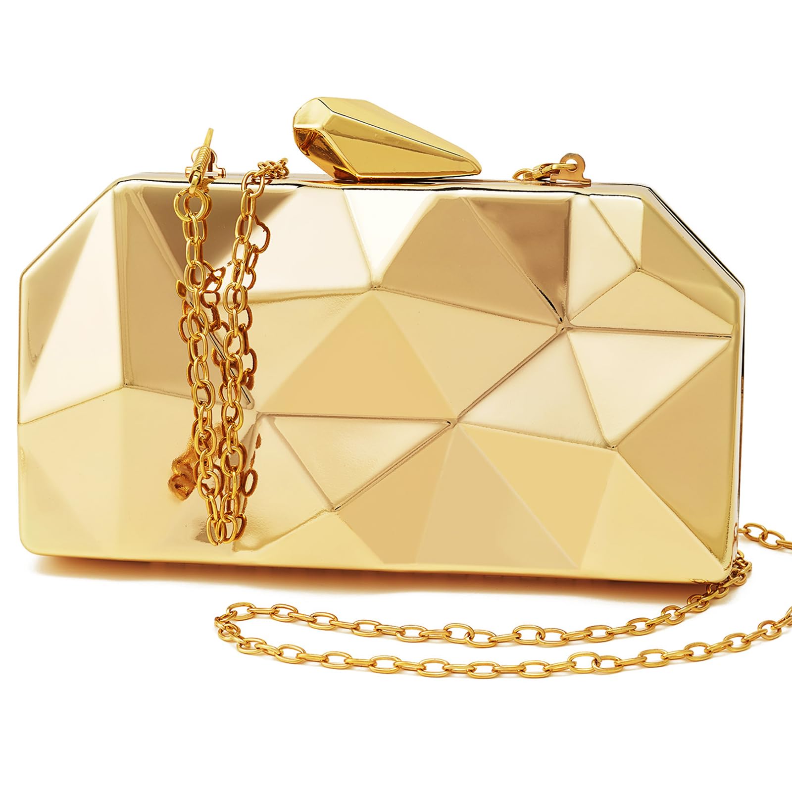 Photo 1 of YAPAIOU Women Lattice Pattern Metal Evening Clutch Bag,Geometric Evening Clutch Purse Handbag With Chain Strap For Lady Wedding Party Prom Formal Occasion(Gold Large)