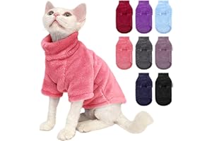 SUNFURA Turtleneck Sweater Coat for Cats, Sphynx Cat Clothes Pajamas for Cats Only, Kitten Fleece Pullover Sweaters with Sleeves, Pet Warm Jumpsuit Cat Sweatshirt for Cold Weather, Pink S
