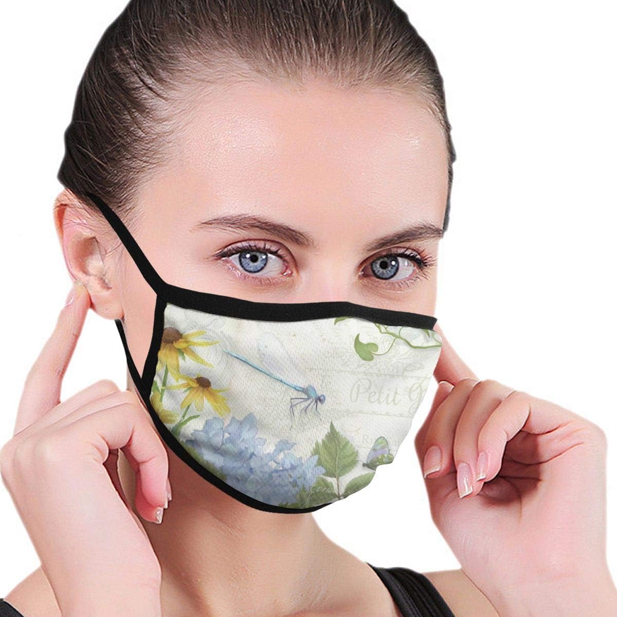 Farmhouse Vintage Floral Dragonfly Face Mask Protection Mouth Mask Cute Fashion Mask Cold Mask Anti-dust Mask