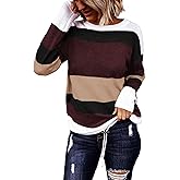 Dokotoo Womens Sweaters Striped Fall Winter Outfits 2025 Crewneck Drawstring Color Block Fashion Clothing