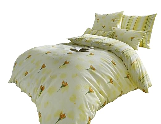 Dyckhoff 3025071800 Weichfrottier-Bettwäsche Tulipe 80 x 80 cm und 155 x 200 cm, gelb
