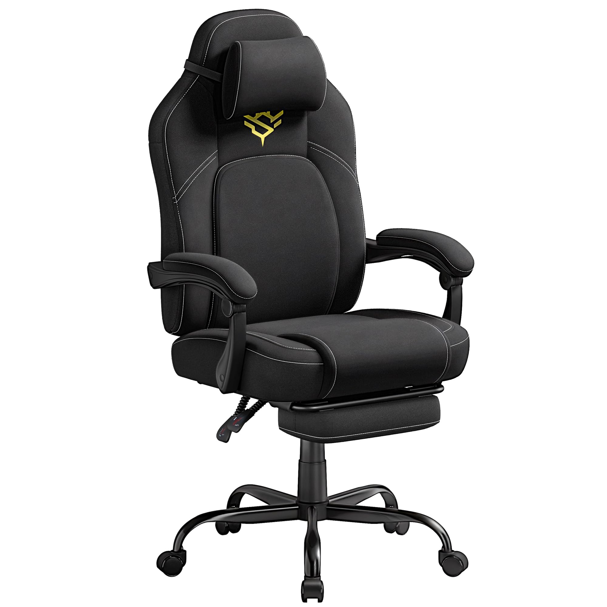 SONGMICS HOME Gaming-Stuhl, ergonomischer Computerstuhl mit Fußstütze, Bürostuhl, Drehstuhl mit Kopfkissen, Baumwoll-Leinen-Mischgewebe, höhenverstellbar, tintenschwarz OBG072BH03
