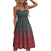 Soesdemo Summer Dresses for Women 2025 Floral Boho Sleeveless V Neck Spaghetti Strap A Line Casual Sundresses with Pockets