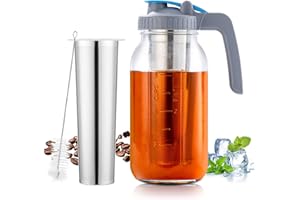 COPOTEA 33oz/900ml Cold Brew Coffee Maker, Leakproof Mason Jar Pitcher with Spout Lid and Stainless Steel Mesh Infuser for Ic