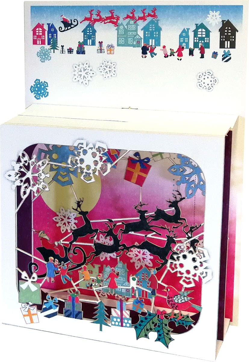 Forever Christmas Pop Up 3 Levels 3D Laser Card Santa Sleigh Reindeer 17 x 13 cm