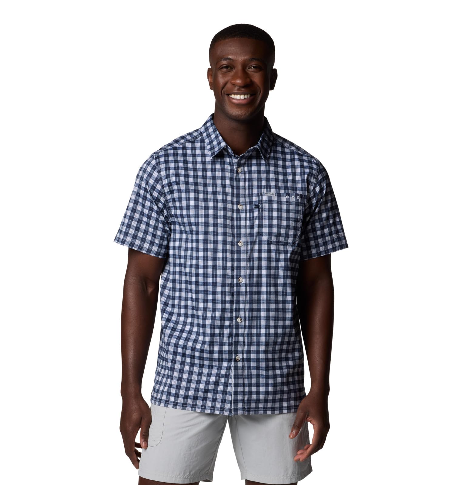 Columbia Mens PFG Super Slack Tide Camp Shirt, Collegiate Navy Palaka Grid, 2X Tall