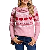 Drvitor Women's Pullover Sweaters Long Sleeve Crew Neck Cute Multi-Hearts Knitted Casual Sweater