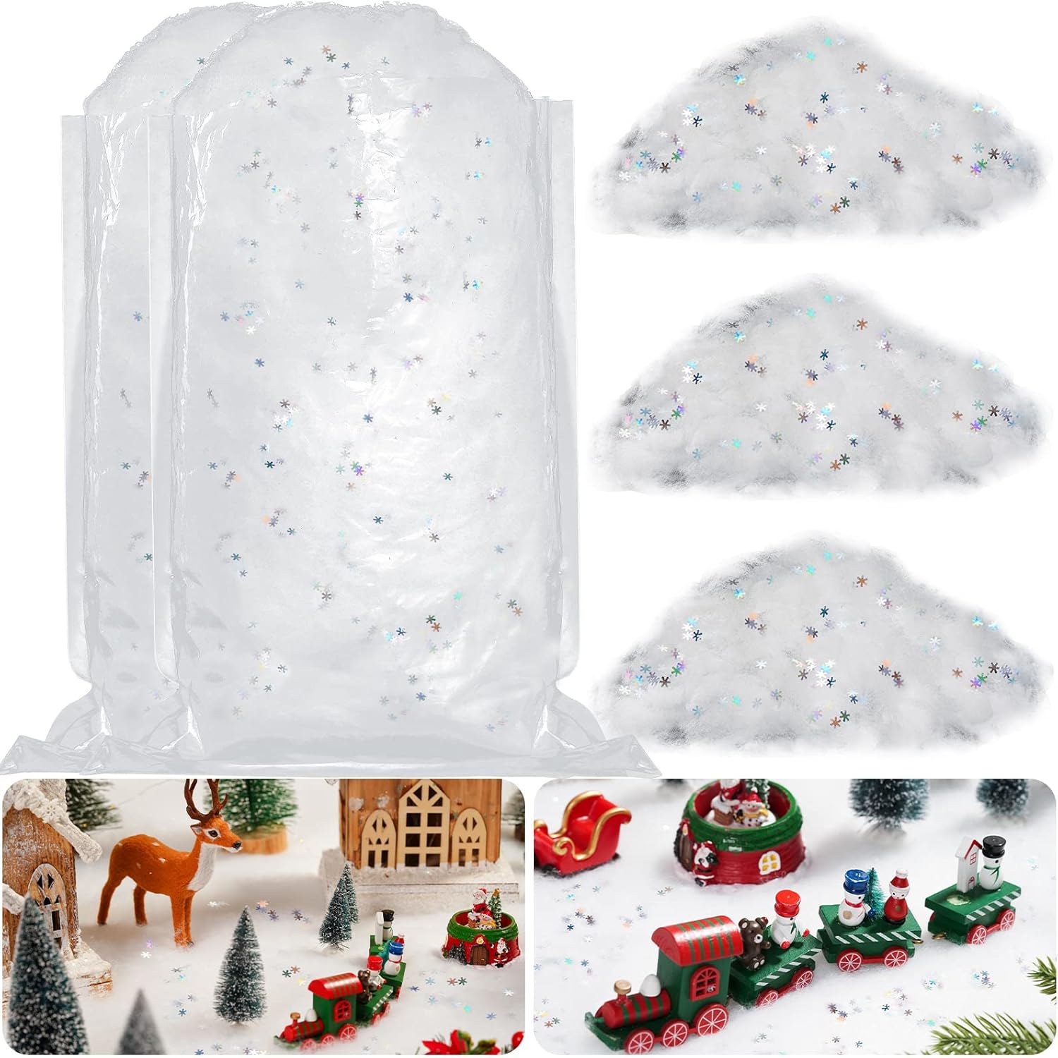 Artificial Snow - Christmas Fake Snow Fluffy Artificial Snow with Christmas Snowflake Glitter Confetti Fake Indoor Snow Blanket Realistic Snow Decor for Christmas Displays Christmas Tree Village (250 g/ 8.82 ounce)