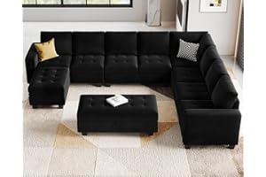 Belffin Velvet Modular Sectional Sofa Set L Shaped Sectioal Sofa Couch with Reversible Chaise Oversized Convertible Corner Sectional Sofa Couch with Storage Ottoman Black