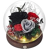 SUOSIHUALI Valentines Day Gifts for Her, Forever Rose Birthday Gifts for Women, Preserved Flowers in Glass Dome, Eternal Flowers for Delivery Prime (Black Rose)