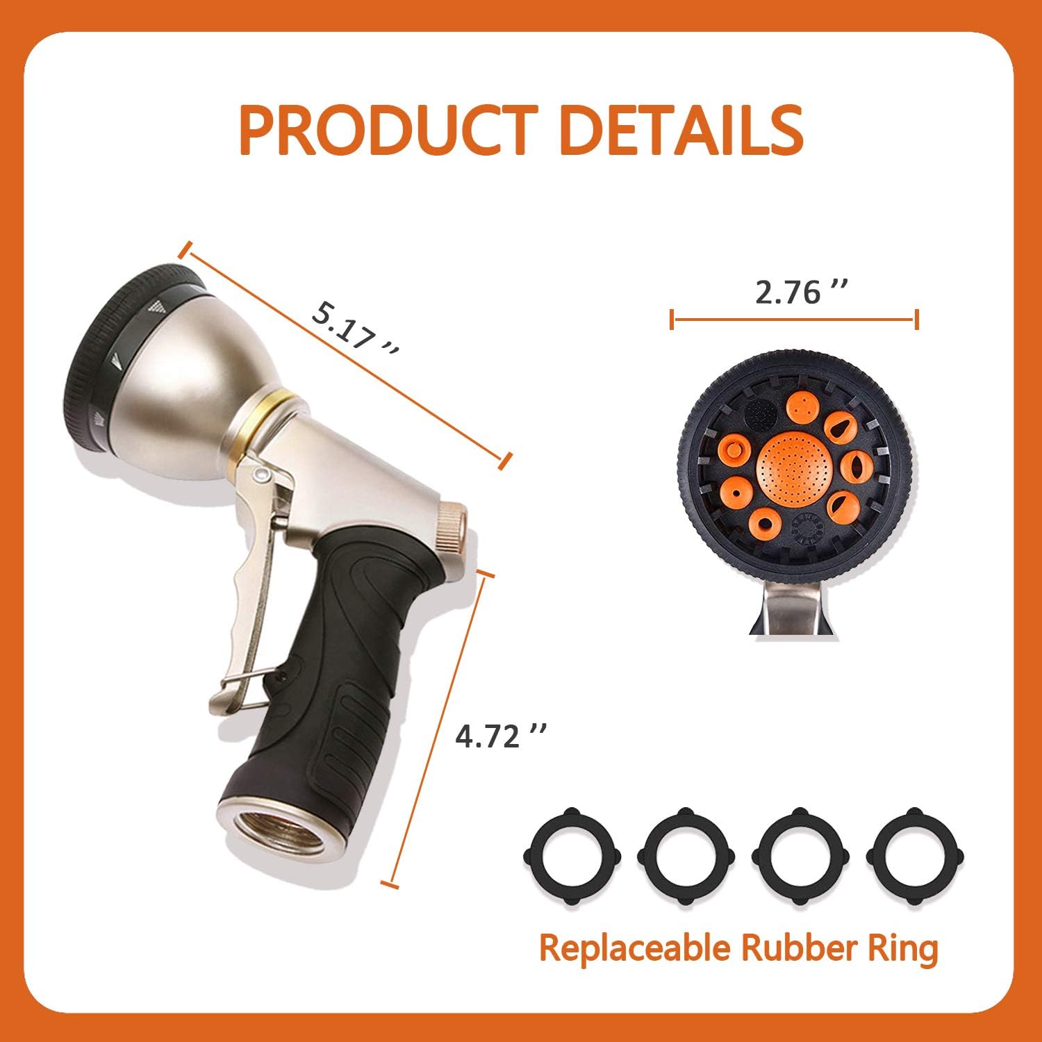 DOXILA Hose Nozzle Garden, Hose Nozzle Heavy Duty Metal Hose Spray, Nozzles with 9 Adjustable Patterns Front Trigger Hose Sprayer Water for Hand Watering Plants & Lawn, Car Washing, Patio, Dog & More : Garden & Outdoor