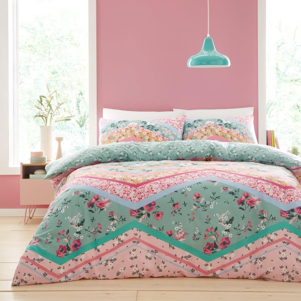 GC GAVENO CAVAILIA Reversible Duvet Cover Double Bed - Blossom 3 Piece Double Bedding Set (200 x 200 m) with Button Closure - Easycare Washable Quilt Covers - Multi
