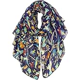 GERINLY Scarfs for Women Lightweight Floral Birds Print Cotton Scarves and Wraps for Spring Shawl Boho Scarf