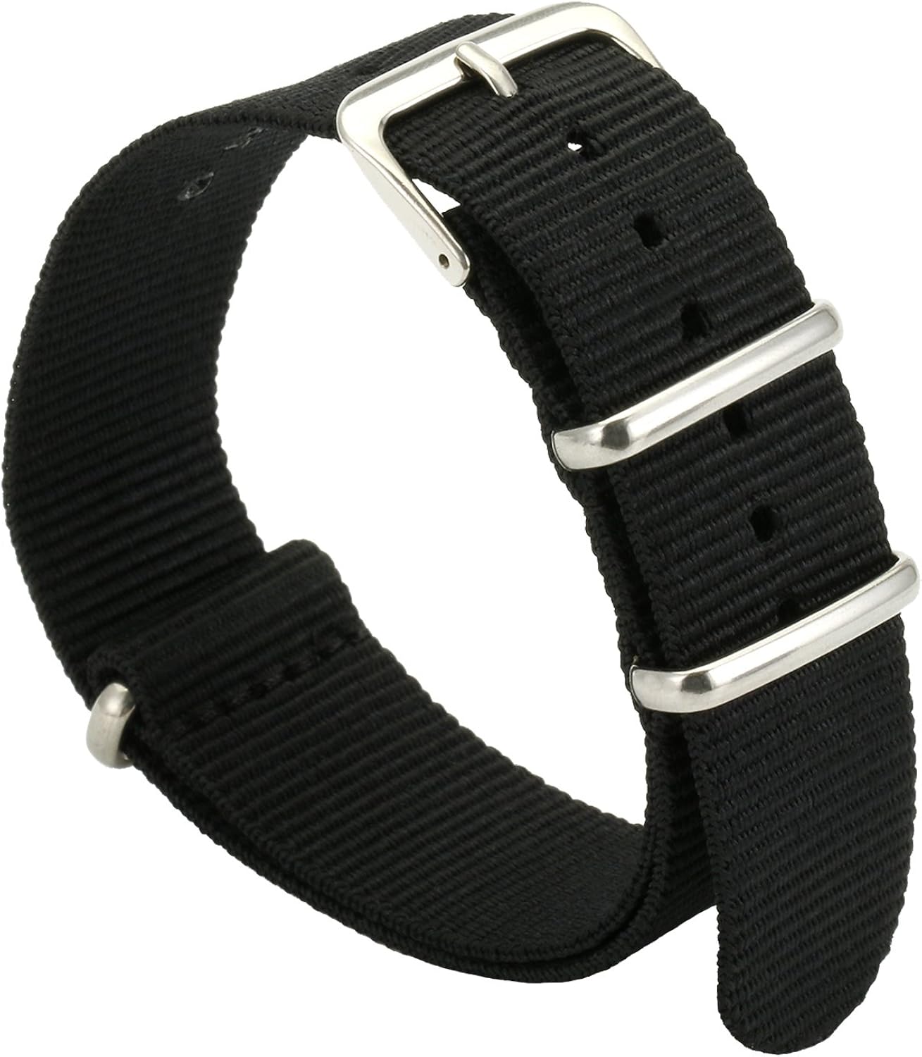 Black Nylon Watch Band, Adjustable Closure Wrist Watch