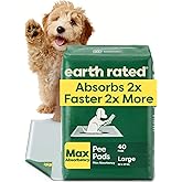 Earth Rated Puppy Pads, Max Absorbency Pee Pads for Dogs, Absorbs 2X Faster & 2X More, Leak Prevention, Potty Training, Fragr