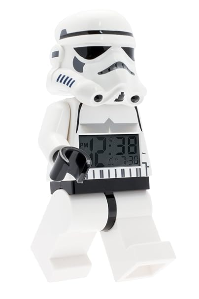Lego Star Wars 9002137 Sturmtruppler Kinder-Wecker mit Minifigur und Hintergrundbeleuchtung, weiß/schwarz, Kunststoff, 24 cm 
