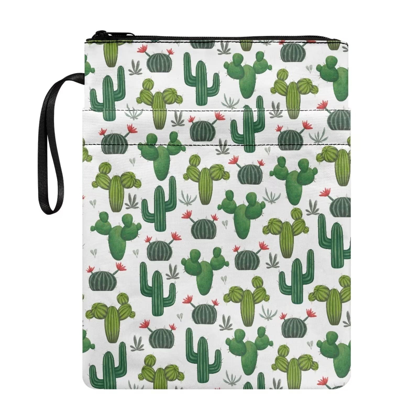 ZIATUBLES Cactus Print Book Sleeve Book Protector, Book Covers for Paperbacks, Washable Fabric, Book Sleeves with Zipper, Medium 11.4 Inch X 8.7 Inch