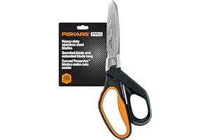Fiskars PowerArc 8" Shop Shears, Heavy Duty Serrated Stainless Steel Scissors with Comfort Grip, Hardware Tool for Constructi