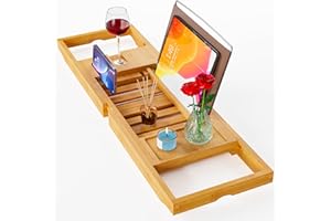 YIRILAN Premium Bamboo Bathtub Tray Caddy - 1 or 2 Person Expandable Wooden Bathroom Tray,Bamboo Bathtub Tray Expandable,Bath Tub Table Caddy - Bamboo