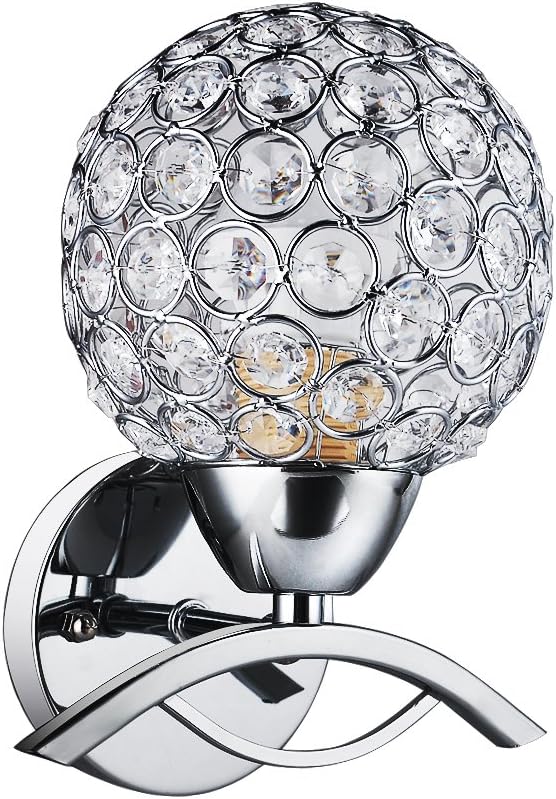 Modern Crystal Wall Light, Midore Wall Sconce Lighting Fixture Chrome Finish with E27 Socket