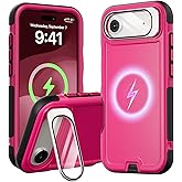 Follaroma for iPhone 17 Air Case with Stand, Built-in Camera Cover, Compatible with MagSafe, Heavy Duty Shockproof Protection Phone Case, Anti-Drop, Magnetic Dual Layer Protective Cover, 6.5",Hot Pink