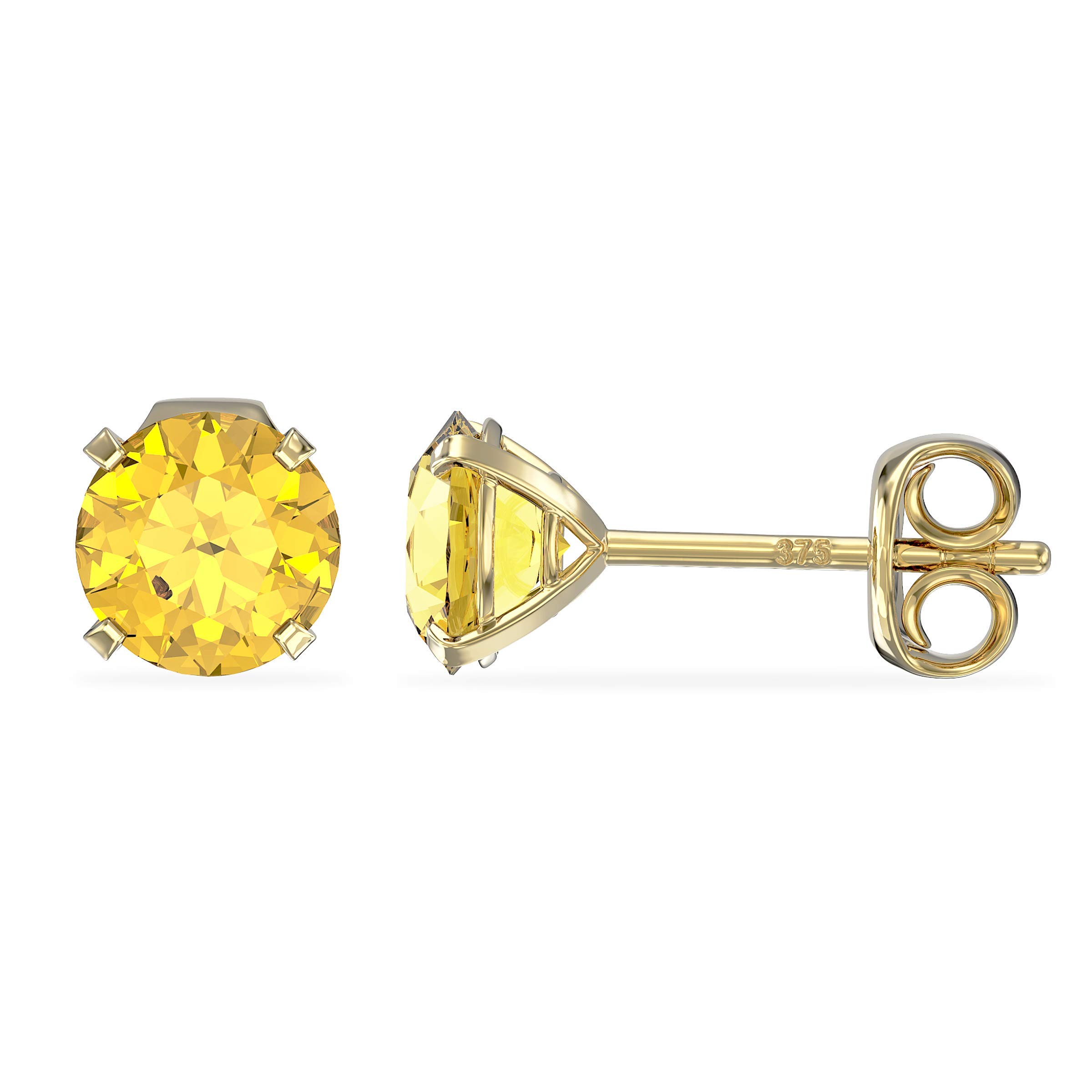 Aeon Birthstone Stud Earrings - November Yellow Topaz | 9ct Yellow Gold & Cubic Zirconia Diamond | Polishing Cloth | 4 Pronged Stone