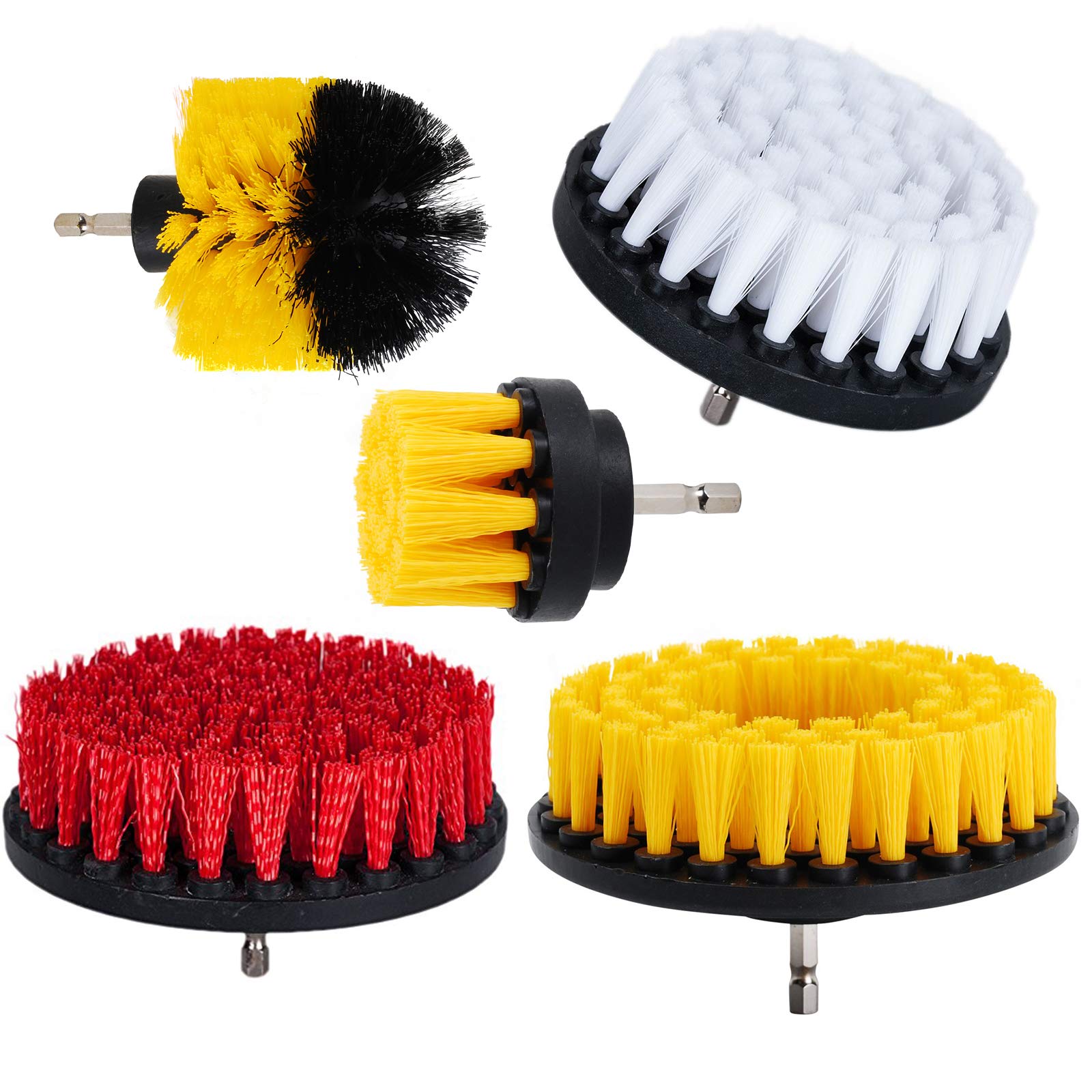 OxoxO 2" 3" 4" 5" Drill Brush Soft Medium Stiff Bristle Scrub Attachments Cleaning Kit Compatible with Bathroom Shower Tile Grout Carpet Kitchen(Pack of 5)
